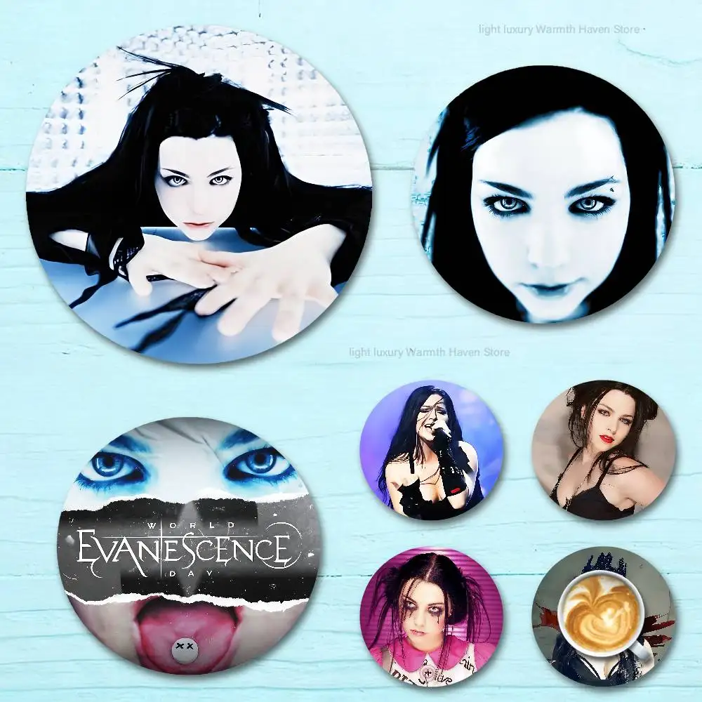 

E-Evanescence Fallen A-Amy Lee Heat Resistant Round Wooden Coasters Non-slip Drink Cafe Decoration 2D Flat Color Print Coasters
