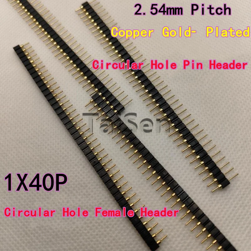 10PCS Circular Hole Pin Header 2.54mm Pitch Female Header Round Hole Female Socket Round Pin 1X40P Pure Copper Gold‑Plated