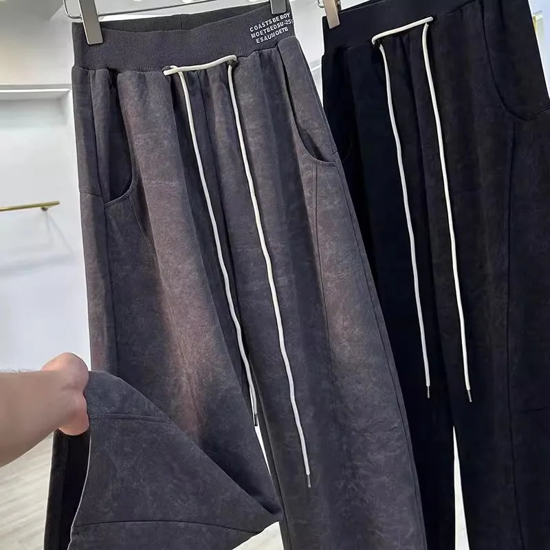 

Мужские брюки-бананы больших размеров с эластичным поясом, свободные широкие брюки с окрашенными штанинами, удобные повседневные брюки для осени и зимы