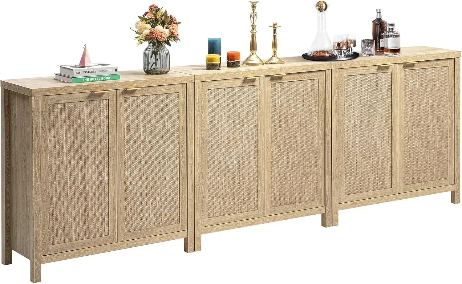 SICOTAS Rattan Cabinet Sideboard Buffet Cabinet - Boho Credenza Coffee Bar Cabinet   Color options available