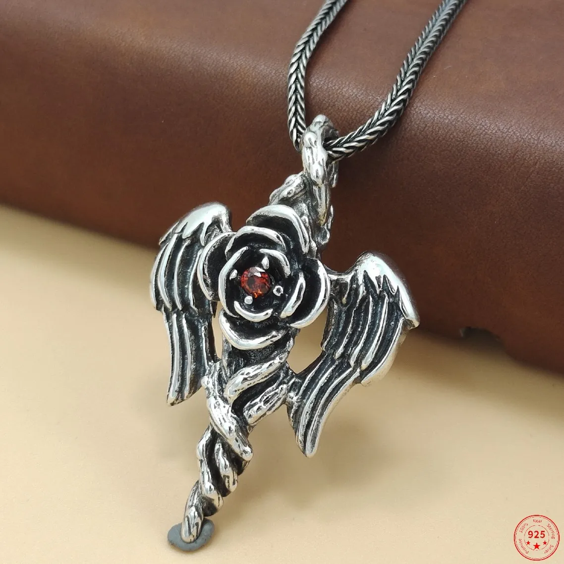 

S925 Sterling Silver Pendant 2022 Popular Feather Wings Cross Zircon Rose Solid Argentum Jewelry Amulet for Men Women