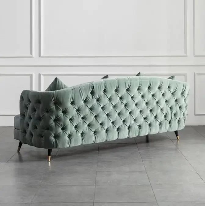American living room pull button minimalist light luxury velvet fabric sofa solid wood straight row French sofa