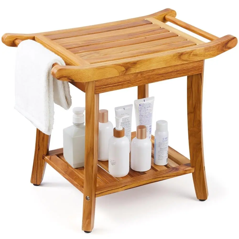 

Teak Wood Shower Bench Folding Wood for bathroom Stool 22x14.4x18.5 in