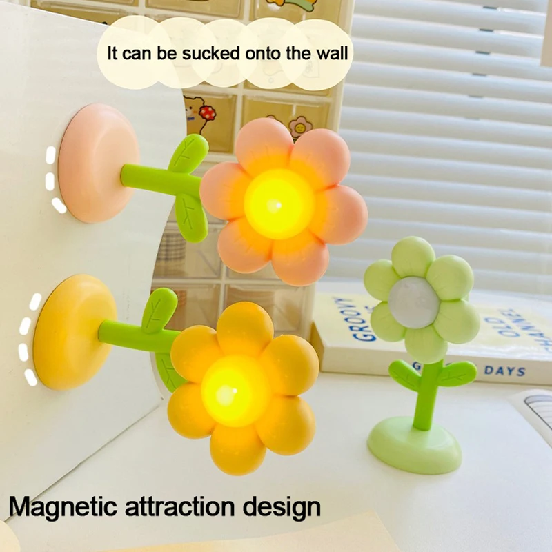 Mini LED Flower Night Light Cute Small Table Lamp Desktop Ornament Bedside Bedroom Ambient Lights Children Toy Kids Holiday Gift