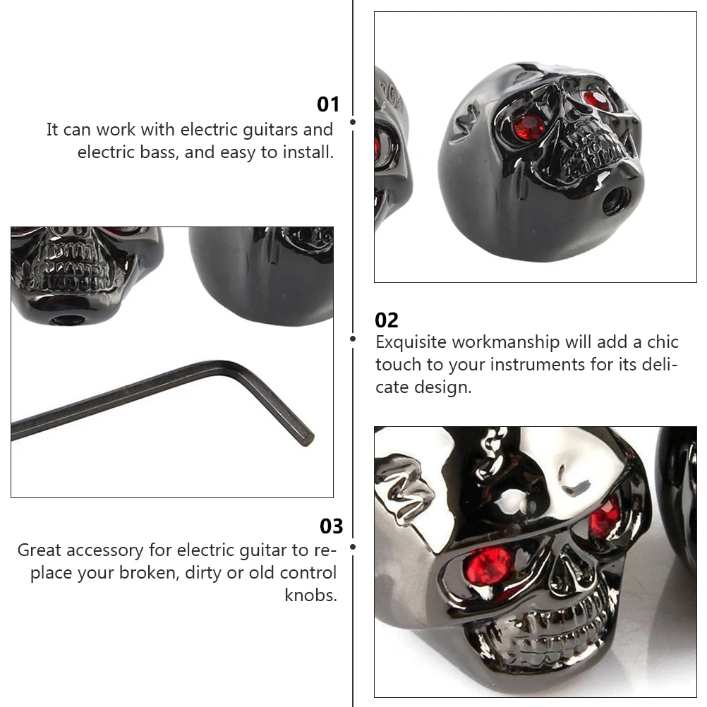 

4 Pcs Electric Guitar Knob Cap Skull Head Metal Control Personality Tone Volume