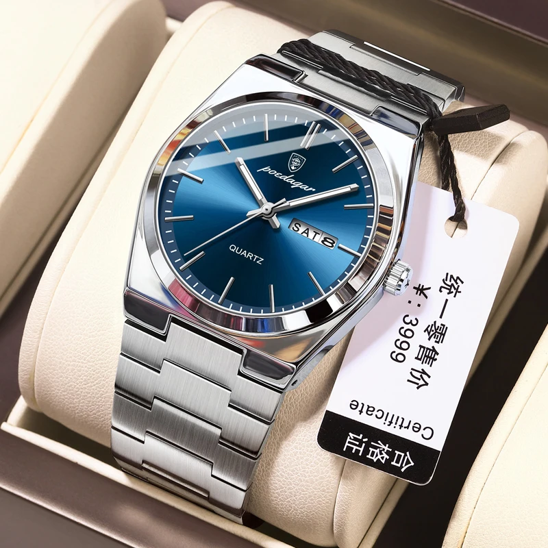 POEDAGAR Merk Luxe Quartz Man Horloge Sport Mannen Horloges Waterdicht Datum Week Rvs heren Horloge Mannelijke Reloj + Box