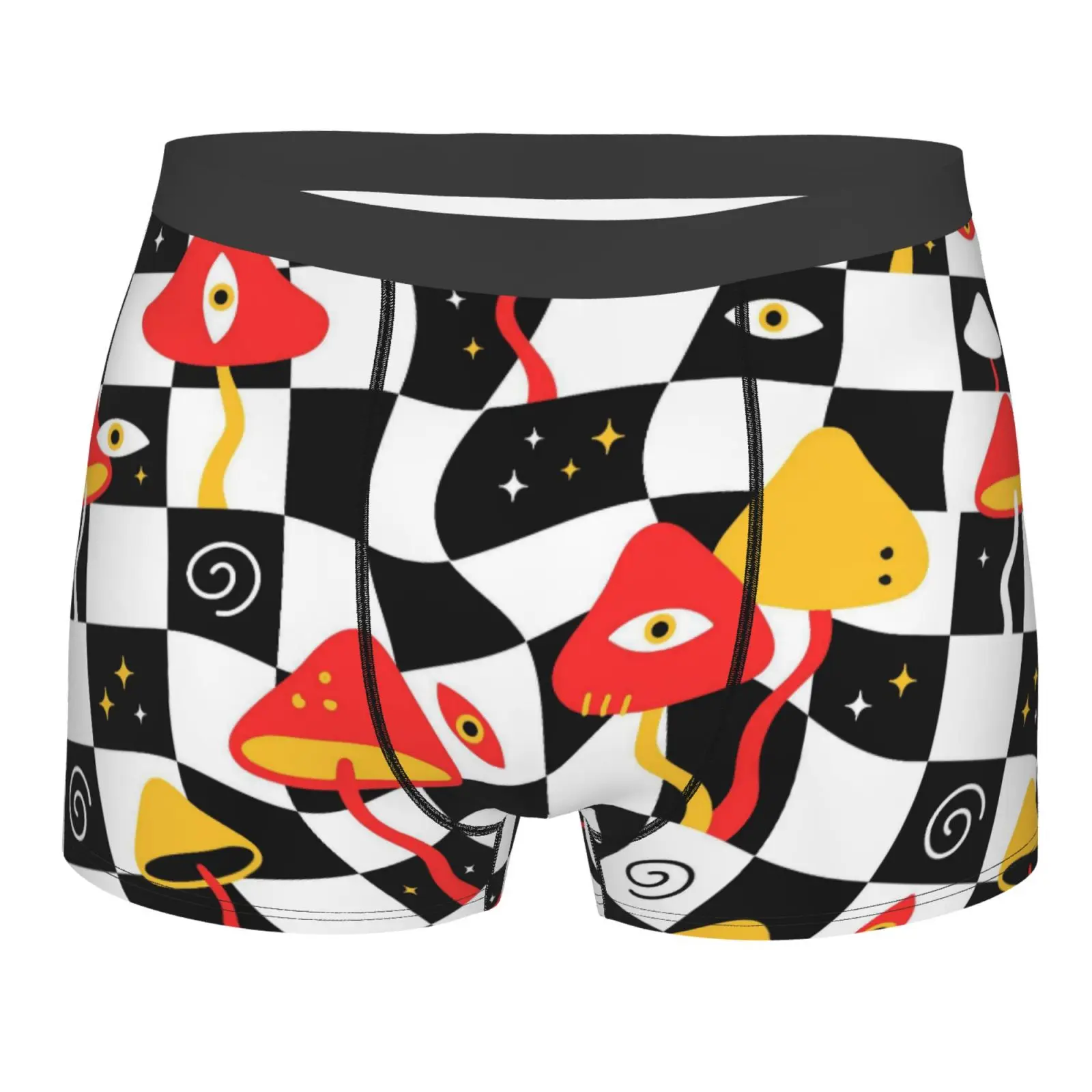 

Мужские трусы-боксеры Rippy Mushroom, черно-белые клетчатые принты, дышащее забавное нижнее белье, шорты высокого качества с принтом, идея подарка
