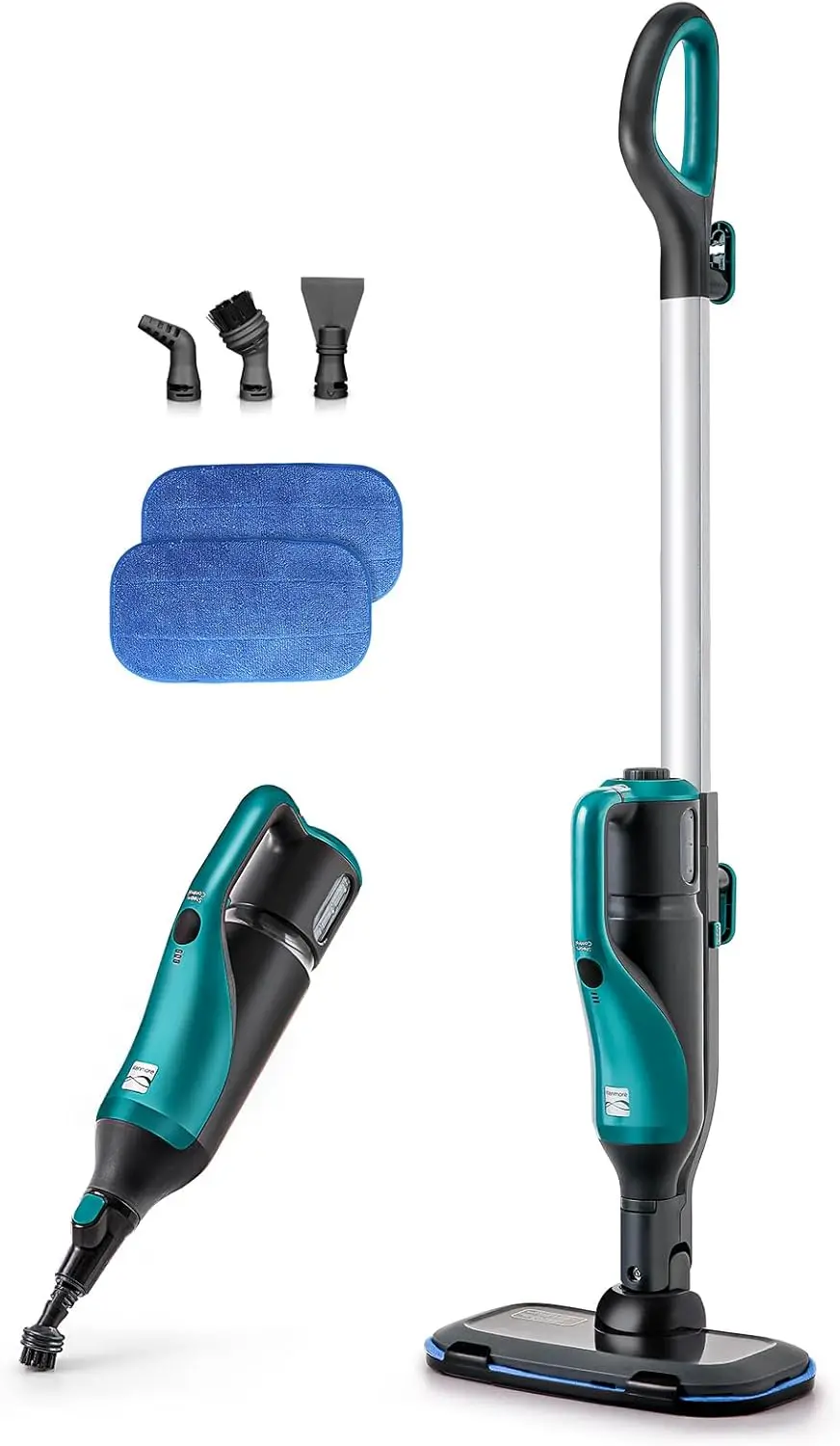 

2-in-1 Steam Mop Hard Floor Cleaner with 2 Modes & Washable Pads for Carpets, Rugs and Upholstery
