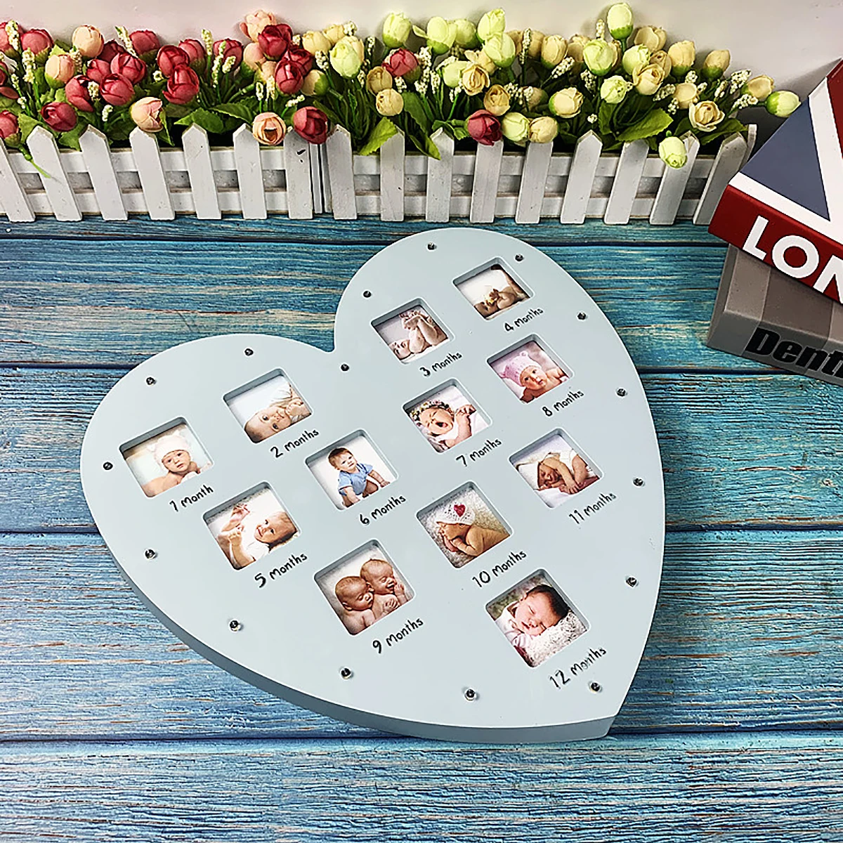 1PC New baby with light heart baby growth record in December picture frame hanging wall table