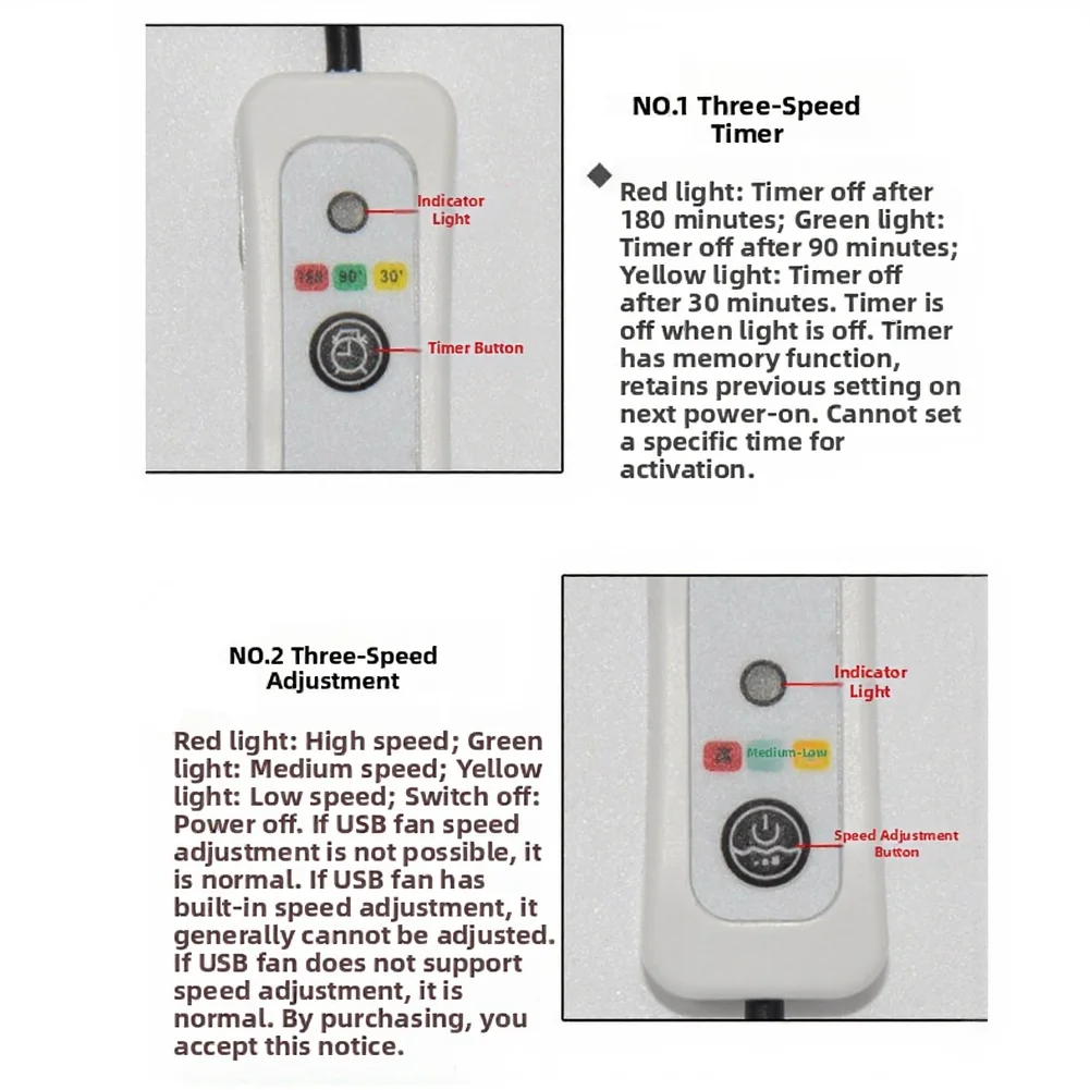 USB 60cm Three Speed Timer Cable for USB Desk Fan and Lamp with Auto Off Timing and Last Setting Memory Function