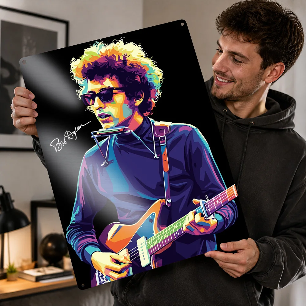 Bob Dylan Portrait Textured Poster Personalized Metal Tin Sign Alternative Icon Wall Art Made For Bars And Concert Enthusiasts