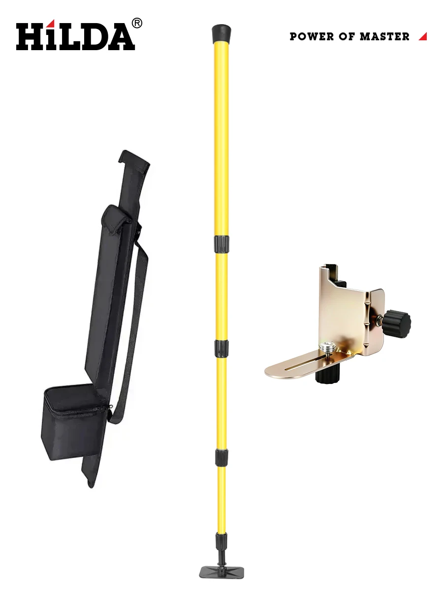 HILDA 3M/4M Poteau de support télescopique jaune réglable en hauteur pour niveau laser, pour la construction et la décoration de plafonds