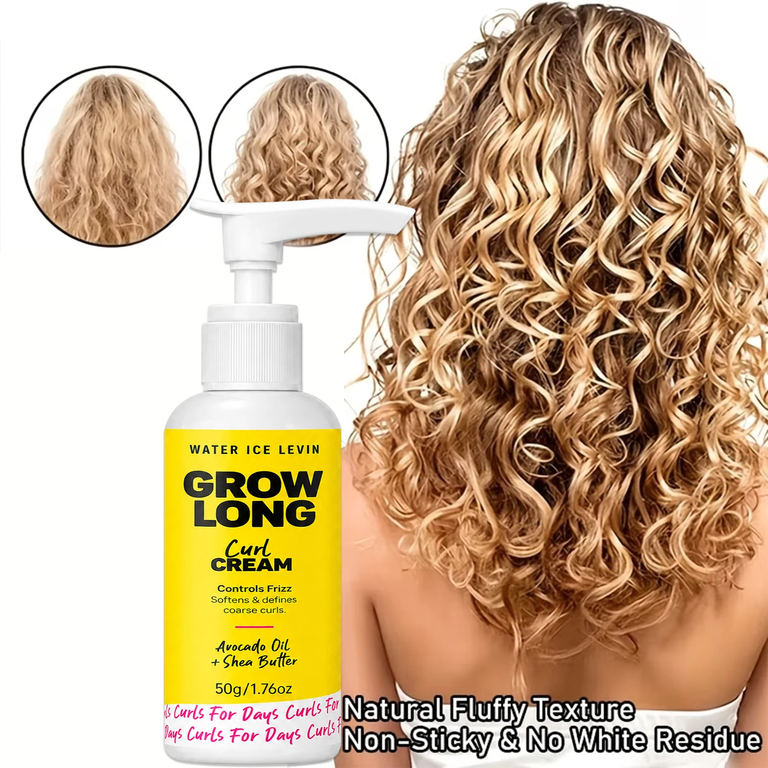 Water Ice Levin Curl Cream Long Lasting Curl Define Moisturizing Hair Styling Cream Control Bad Frizz Easily All Day
