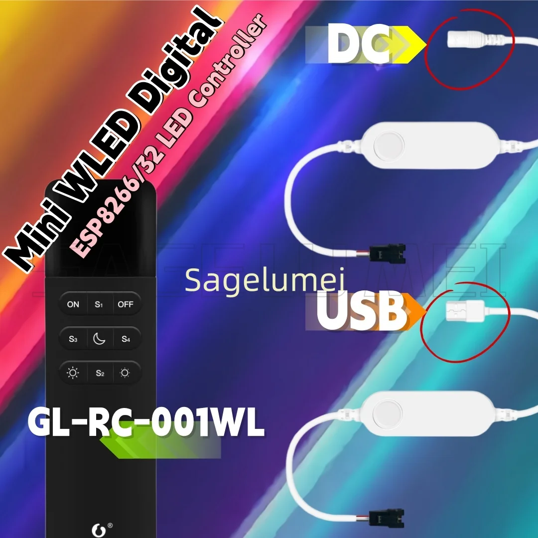 

Gledopto DC5-12-24V Mini WLED LED Controller ESP8266/ESP32 USB RGB IC Digital Dynamic Lights For 2815 SK6812 WS2811 2812b Strip