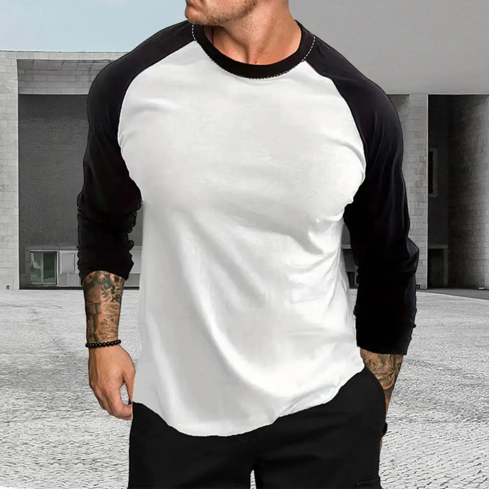 Men Casual T-shirt Color Matching Raglan Long Sleeve Men Tops T-shirt Autumn Men Slim Fit FitnessT-shirt Pullover Tops Tee Shirt