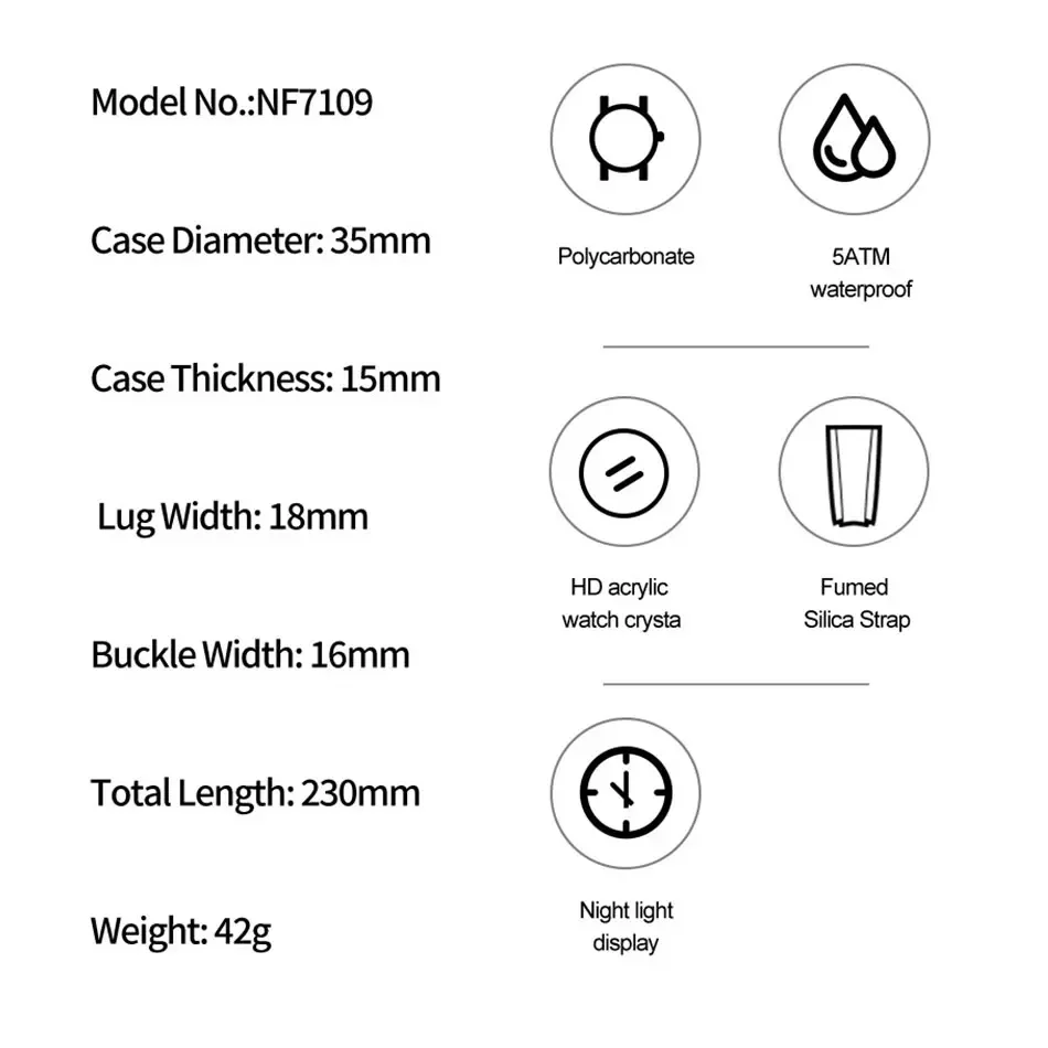 NAVIFORCE NF7109 Top Brand Women's Watch Outdoor Sports Waterproof Dual Time Display Quartz Rubber Digital Clock