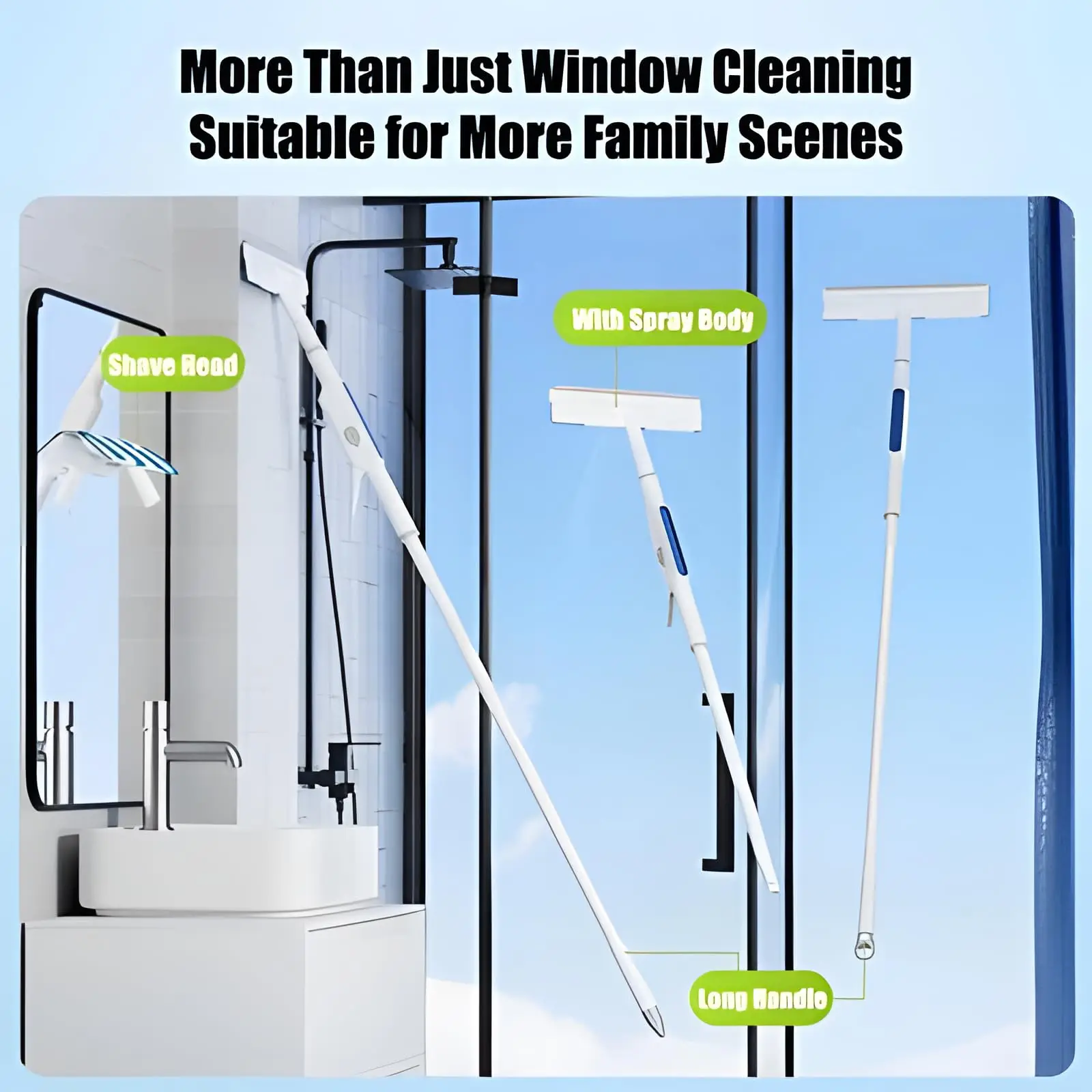 Squeegee for Window Cleaning with Spray and 3 Pads,2024 New Window Cleaner Tool,Double Sided Window Cleaner with Long Handle