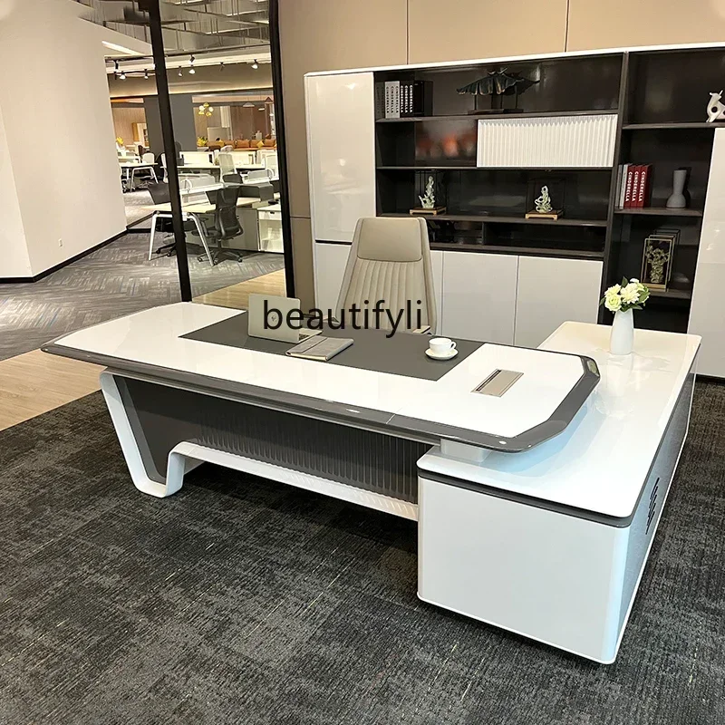 

Painted desk manager boss table light luxury fashion president table office furniture combination