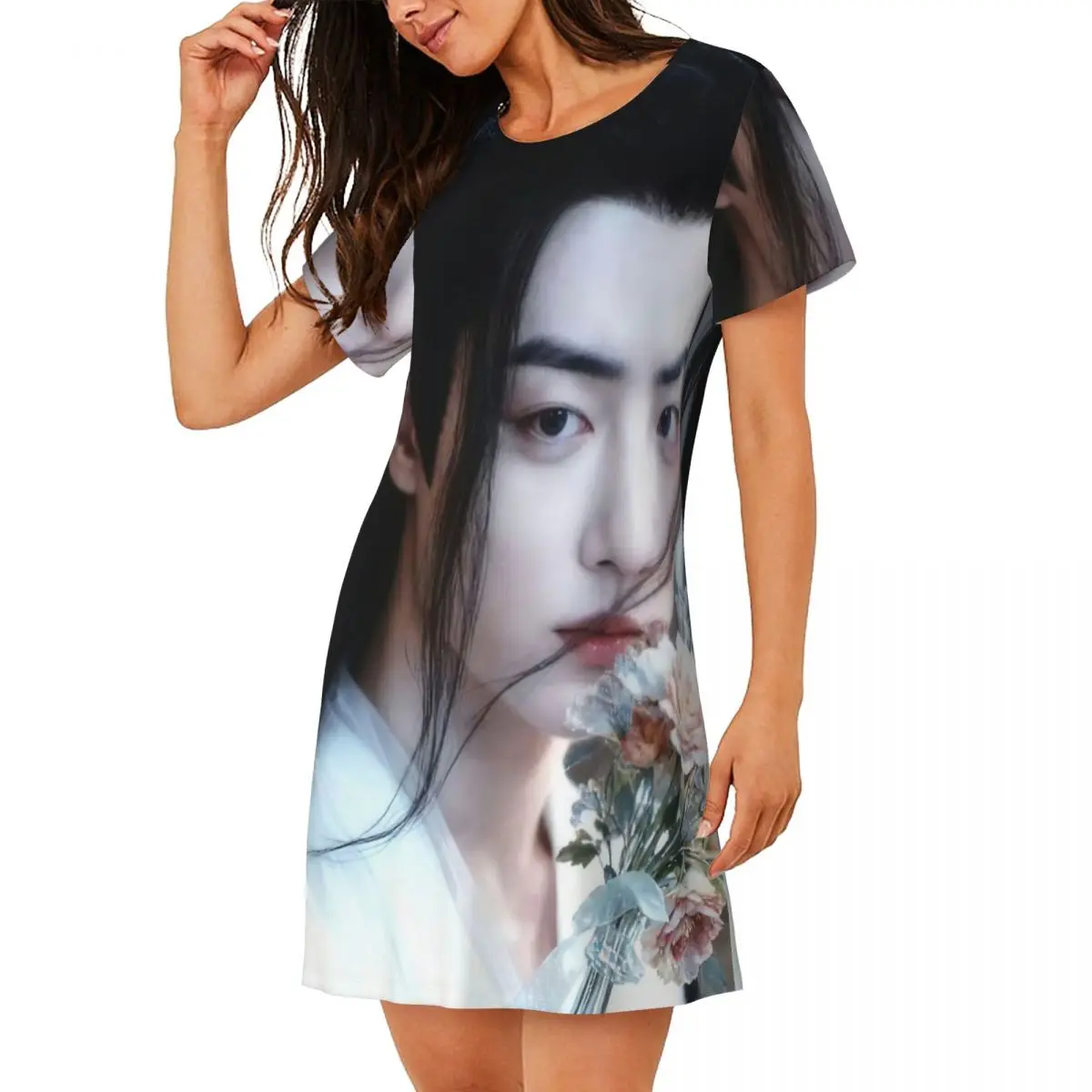 

Custom Xiao Zhan Short Sleeves Nightdress For Sleeping Sleepshirts Women Short Sleeve Nightgowns Soft Pajama Dress