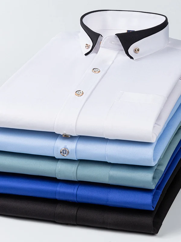 

Xinling Men's Spring Autumn Long Sleeve Casual Shirt Elastic Collar Color Block Business Casual Pocket Shirt Anti-Wrinkle
