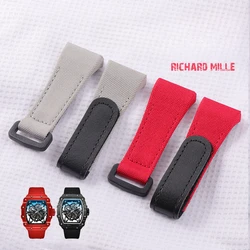 For Richard Mille 25mm High Density Knitting Accessories High Quality Woven Canvas Underskin Cowhide RM50 53 with Tool Watchband