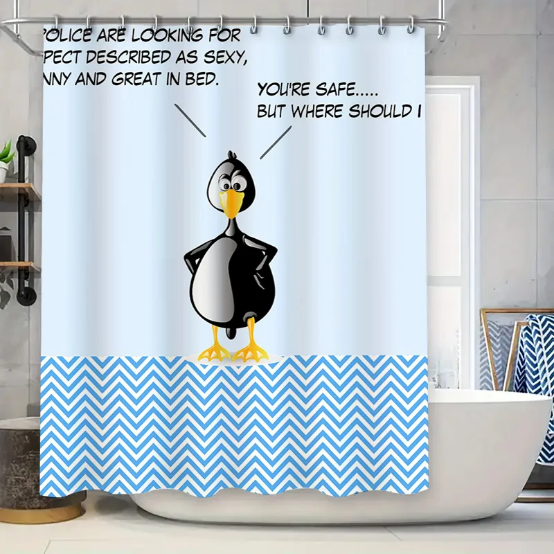 

Занавеска для душа с комиксами пингвина: декор для ванной комнаты с текстовой шуткой для детей и взрослых, забавный набор ковриков для ванной, идеальная идея подарка от AliExpress