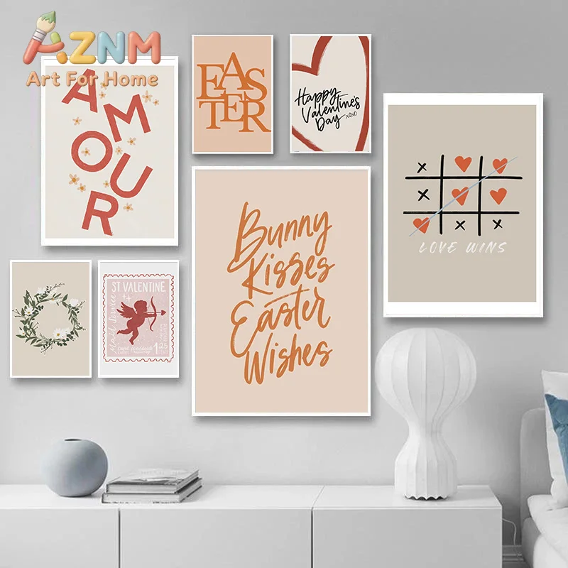 Spring Simple Cartoon Alphabet Art Design Poster Canvas Printing Home Living Room Bedroom Wall Decoration Painting Frameless