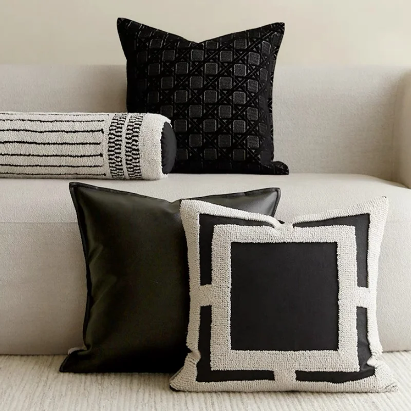 White Black Pillow Case Luxury Geometric Cushion Case Modern Simple Long Round Decorative Pillows For Sofa Chair Home Decoration