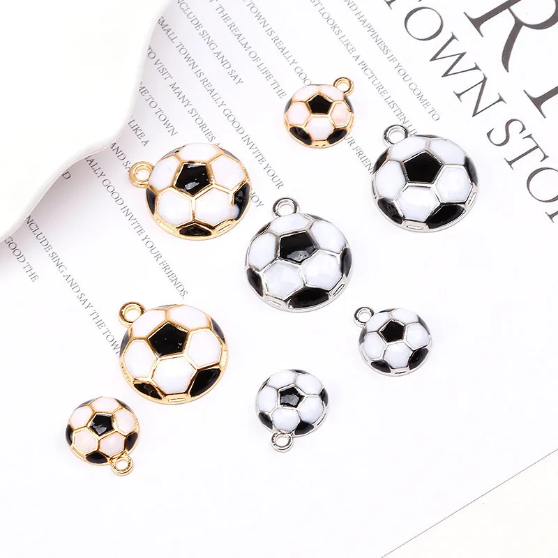 Two Color 10pcs Football Charms Enamel Sports Football Pendant DIY Jewelry Making Necklace Earrings Bracelet Car Keychain Bag Ph