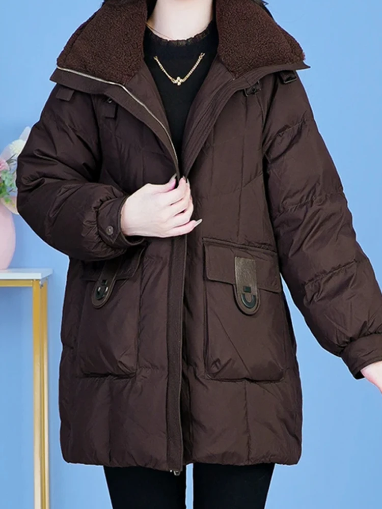 

Elegant Thickened Warm Casual Women's Jacket Autumn Winter New Style Loose Fit Slimming Cotton Coat Korean Style Zipper Closure