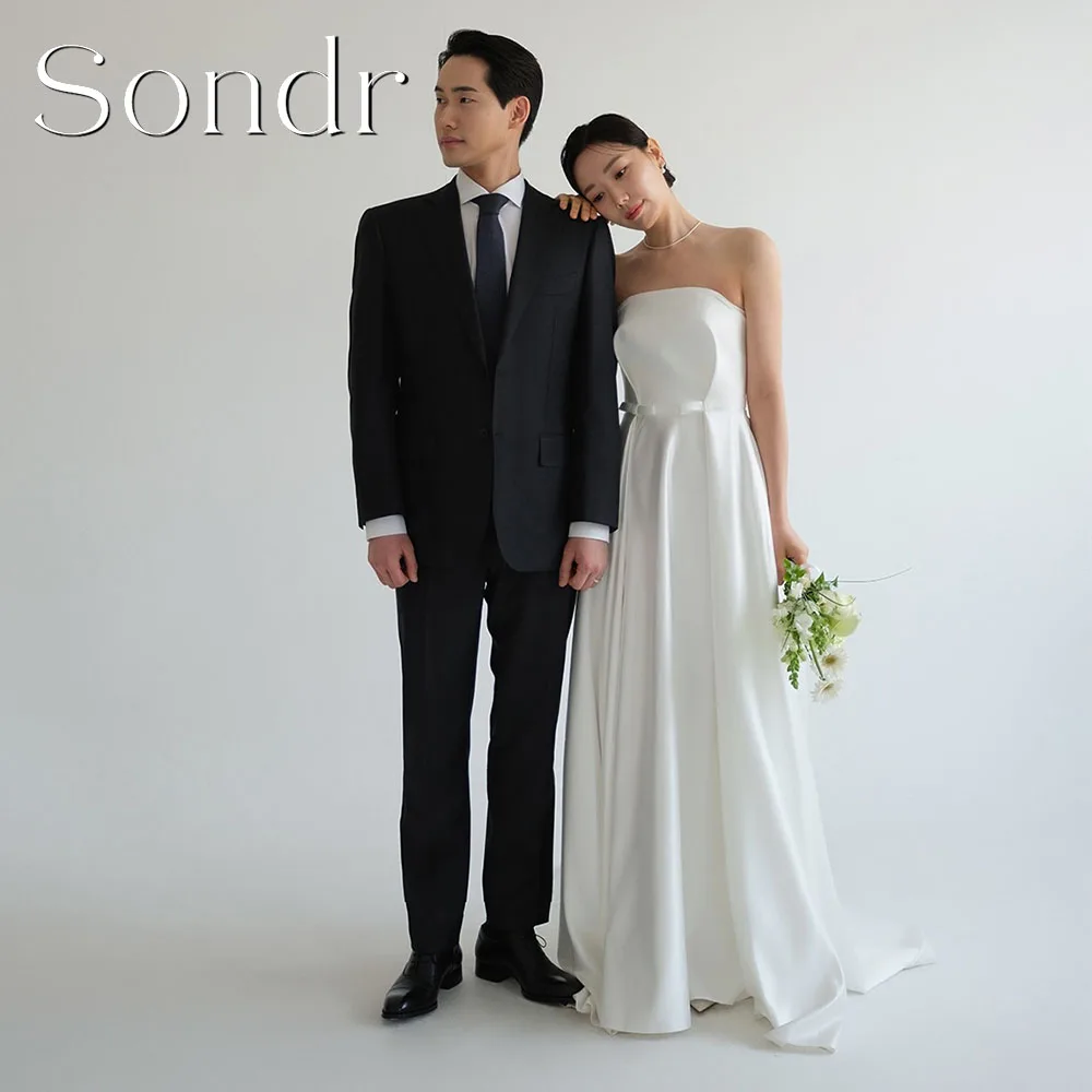 Sondr Customized Silk Satin Korean Wedding Dresses 2026 Strapless Bow Bridal Photo Shoot Gown Corset Back Reception Dresses