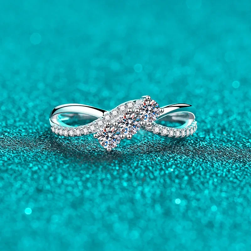 

0.415ct Full Moissanite Double Layered Lines Type Diamond Ring Women's Rings Platinum Pt950 Fine Wedding Band Certificate