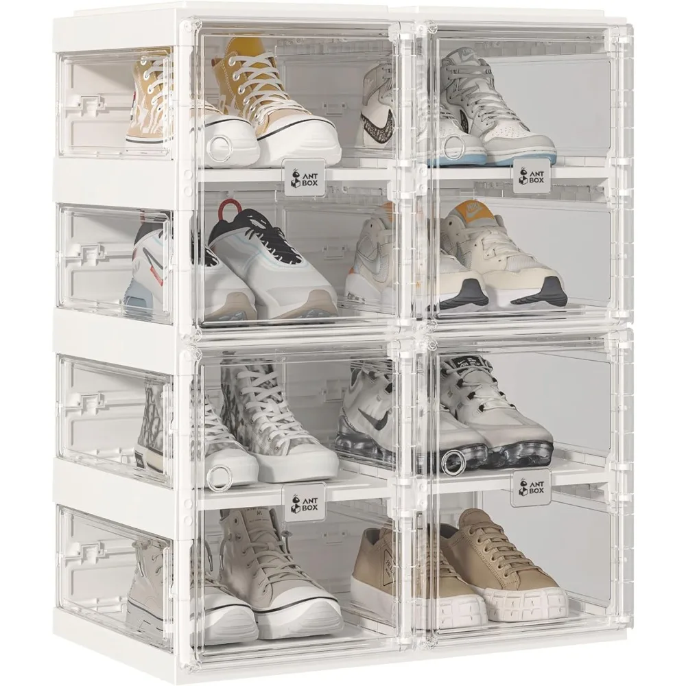 

Foldable Shoe Rack,Shoe Organizers for Closet Plastic Shoe Storage Box Space Saving For Entryway, Large Sturdy Stackable Sneaker