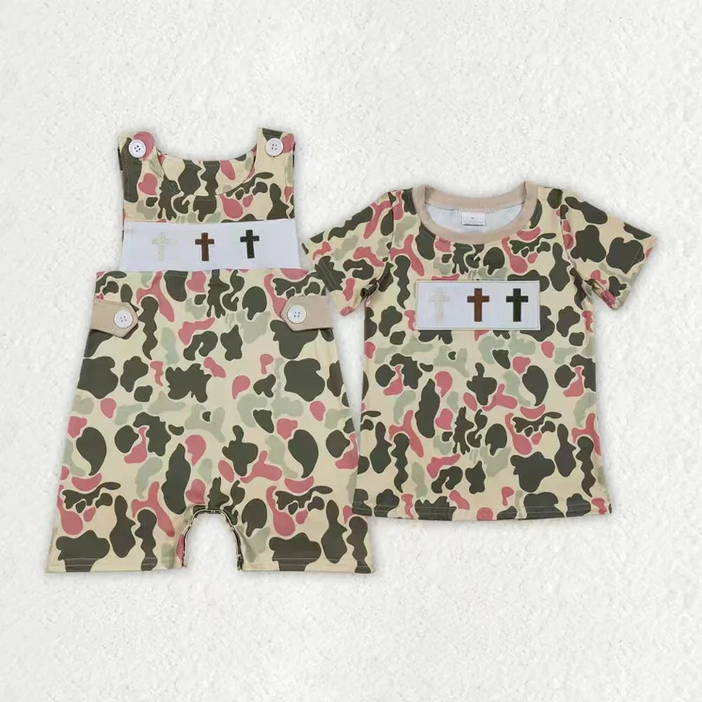 

z1215-20 BT1395 Wholesale Summer kids clothes boy embroidery easter camouflage short sleeve top Boutique Children clothing