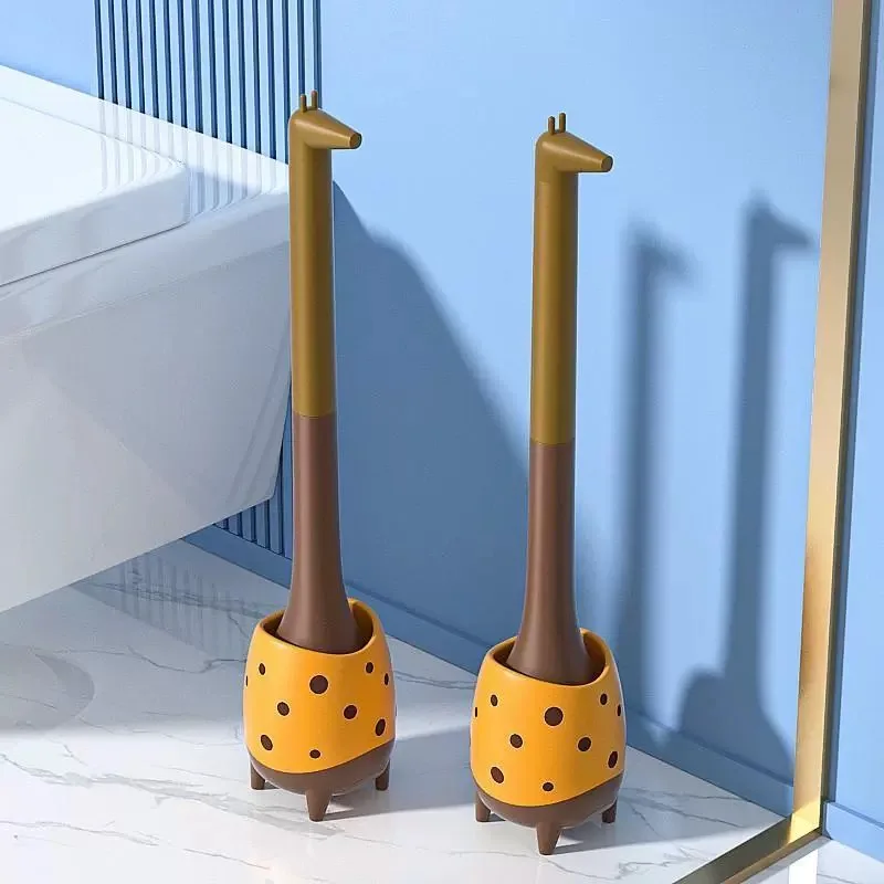 New Toilet Brush Long Handle No Dead Angle Silicone Cleaning Brush Set Bathroom Cleaning Products Giraffe Dinosaur Cute Shape