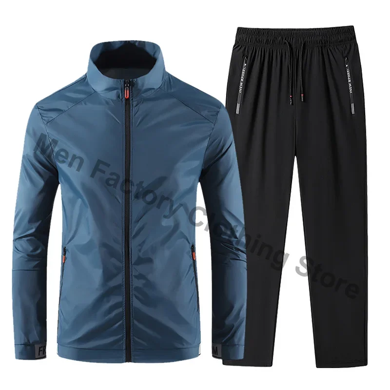 2025 Men's Sportswear Spring Summer Tracksuit 2 Piece Sets Sports Suit Sun Jacket+Pant Running Set Male Gym Exercise Clothing