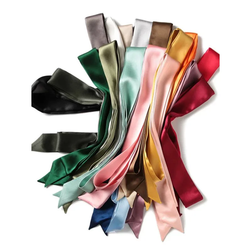 Women Real Silk Long Belt Satin Silk Lady Self Tie Necktie Bow Knot Lace Up Waistbands Mulberry Silk Ribbon Cummerbund  Scarf