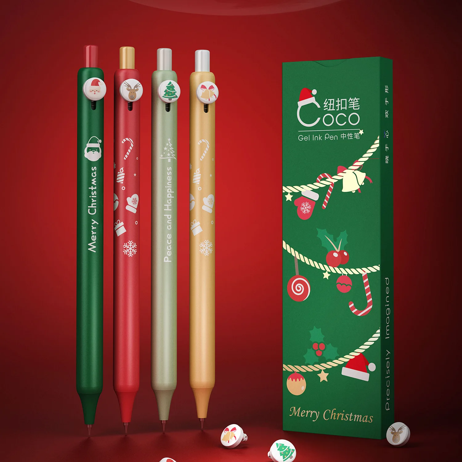 4pcs Merry Christmas Gel Pens Set Celebration Gift Party Supplies 0.5mm Ballpoint Black Color Ink Office School F7305