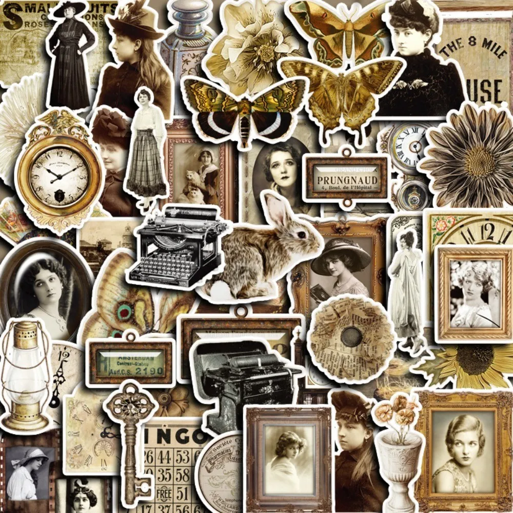50Pcs Vintage Dusk Figure Stickers Aged European American Character Pattern Decals for DIY Aesthetic Decoration Papery Pop Store