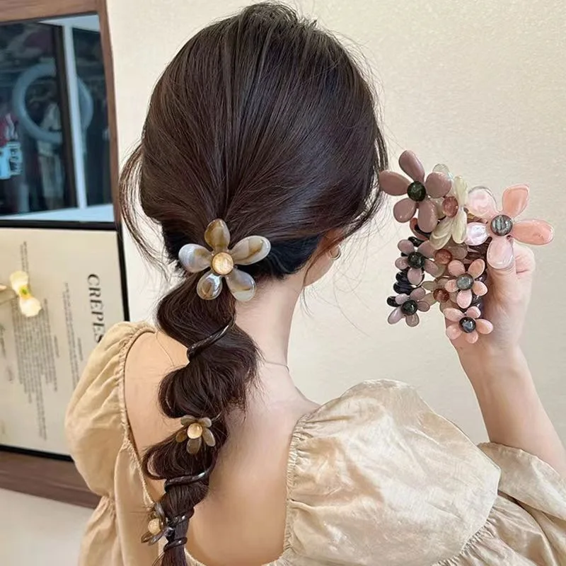 Pearl Flower Bubble Braid Phone Line Hairband Head Rope Female 2024 New High end Ins Straight Braid Artifact — zdjęcie 4