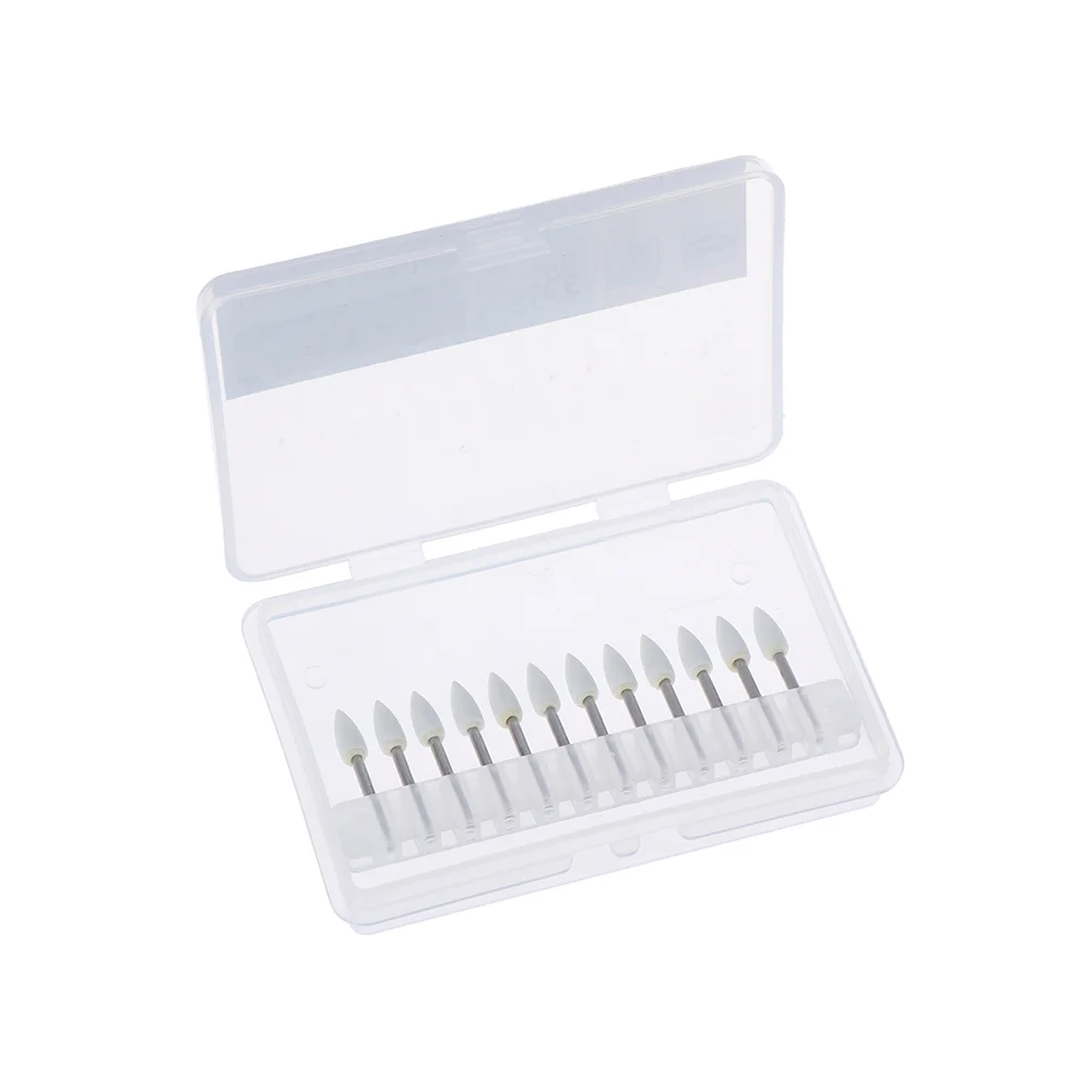 Pierres de polissage dentaires blanches, fraises en forme de cône de flamme, pierre Arkansas, 12 pièces/ensemble