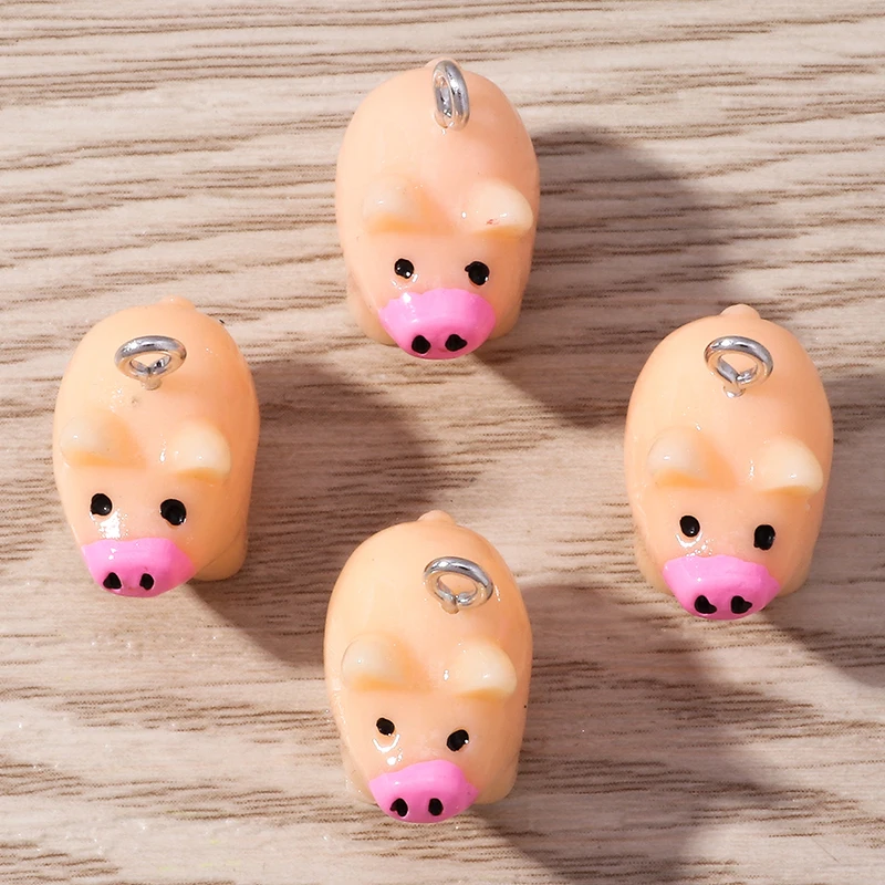 Tusember 10 Stück Tier-Anhänger, niedliche Cartoon-Schweinchen-Anhänger aus Kunstharz für die Schmuckherstellung, Ohrringe, Halsketten, DIY-Bastelarbeiten – Detail 3