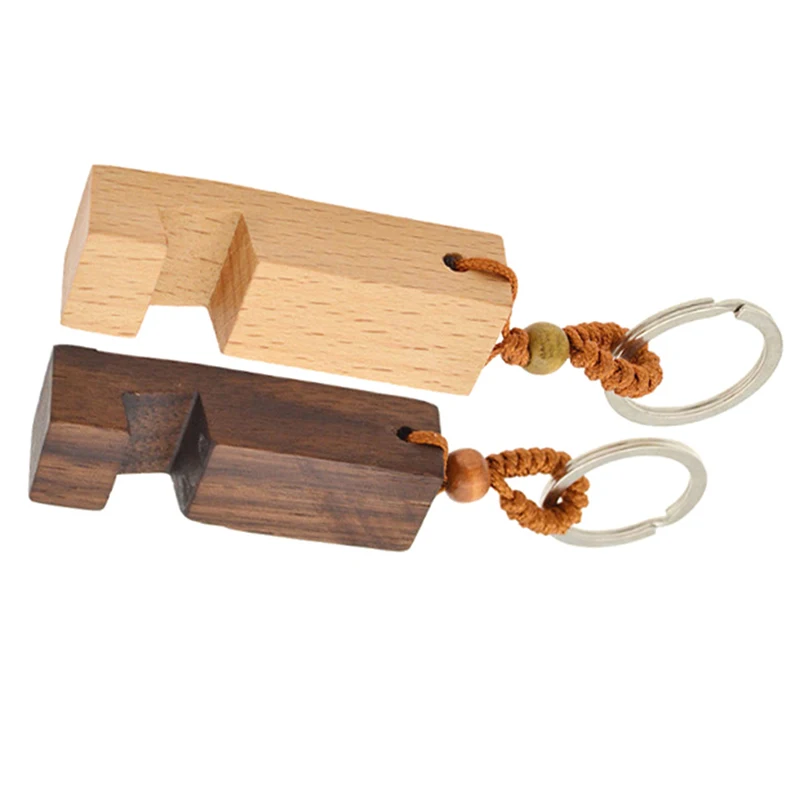 Portable Keychain Pendant Mobile Phone Holder Stand Creative Keyring Mini Wooden Stand Desk Cellphone Support For iPhone/Samsung