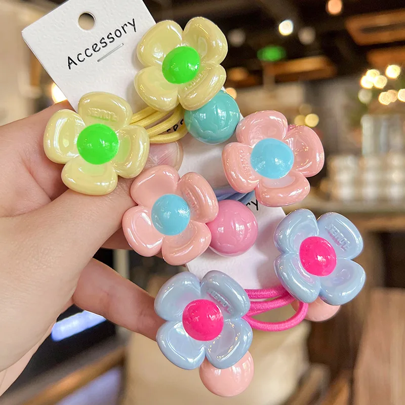 2 piezas  flores de colores gomillas del pelo para niñas bandas de goma elásticas para el pelo, gomas pelo bebe niña coleteros infantiles niña gomitas pelo niña complementos pelo niña