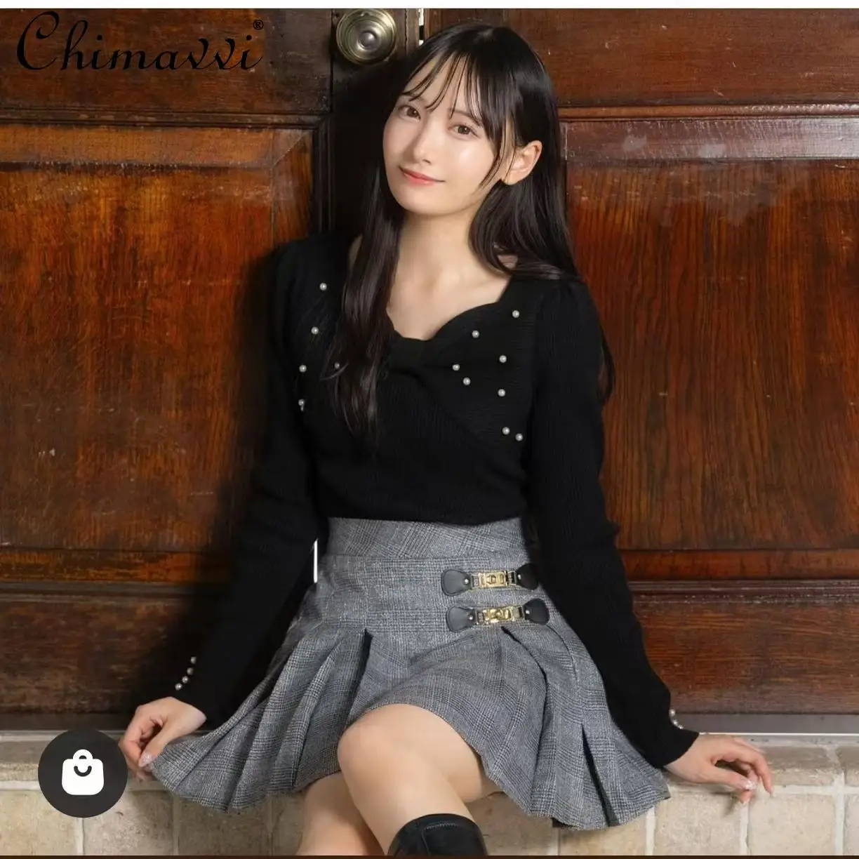 

Sweet Bow Beads Thin Thread Ladies Knitted Sweater Japanese New Fashion Autumn Winter Y2k Slim Tops Women's Pullover Sweater