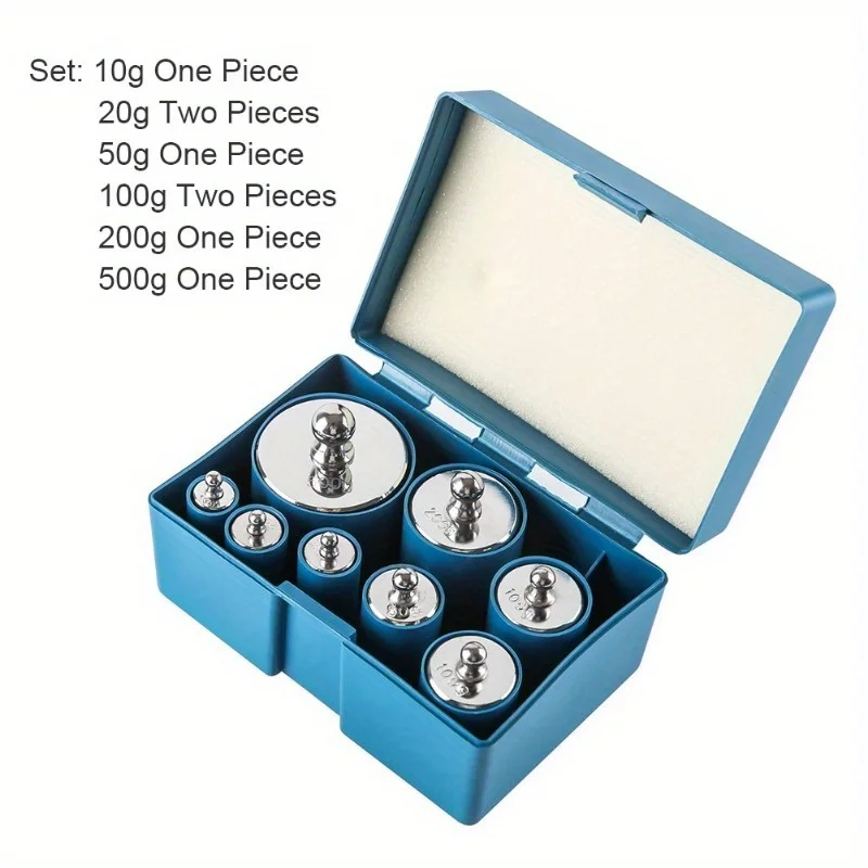 

8pcs Calibration Weight Gram Chrome-Plated Steel Set with Case for Digital Jewellery Scale Science Lab Educational Weight