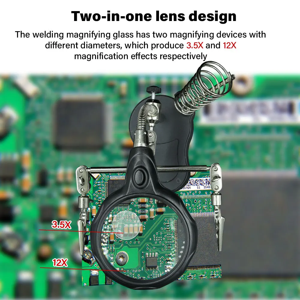 13.5X 12X Welding Auxiliary Clip Magnifier Electric Soldering Iron Circuit Board Welding Iron Magnifying Glass Bracket Tools ﻿