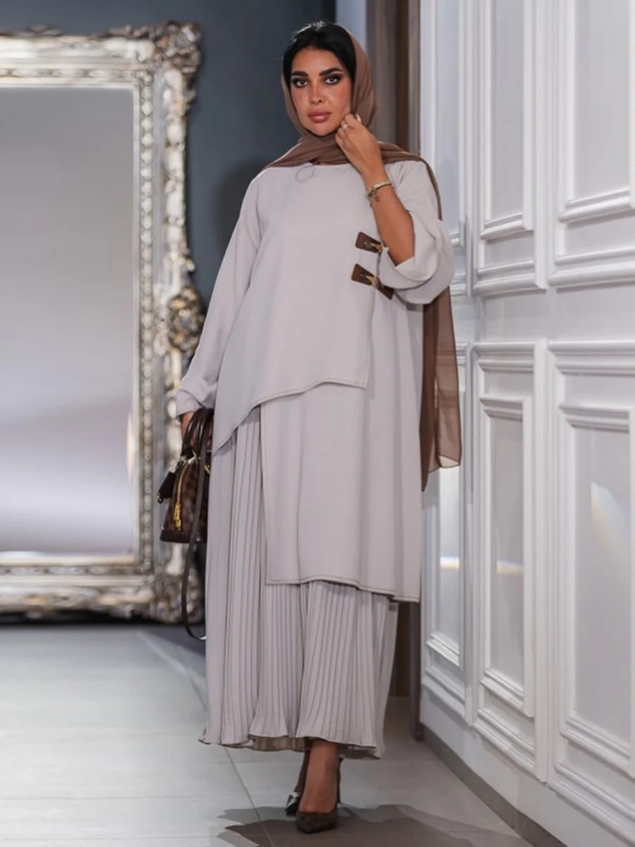 

Siskakia Dubai Fashion Splice Абая пуловер с длинными рукавами мусульманские элегантные плиссированные платья по подолу