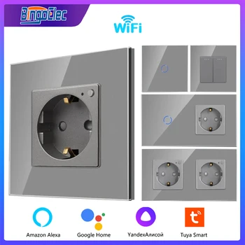 Bingoelec smart home gray smart switch and wifi socket power monitor with crystal glass panel for home improvement