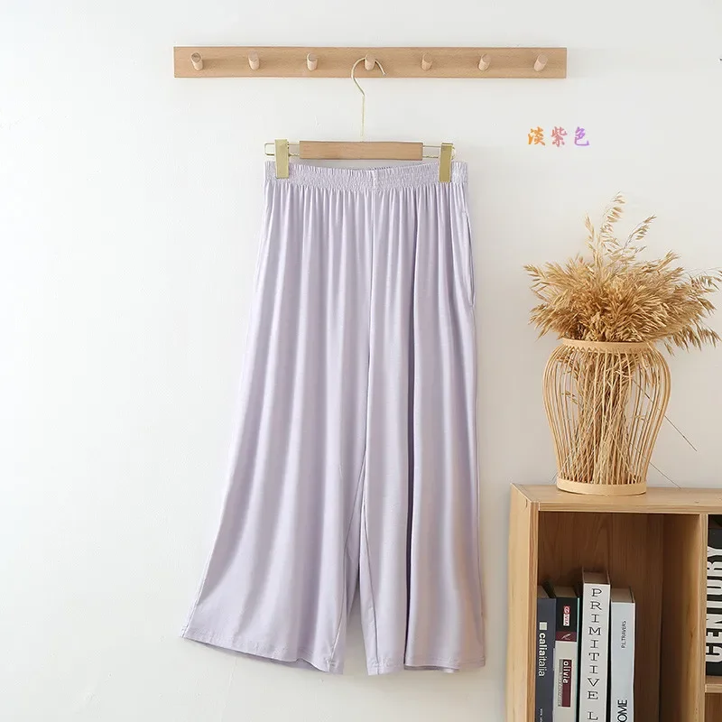 2025 New Summer Women's New Product Ladies Capris All Cotton Wide Leg Pants Ice Silk Casual Capris Home Pants Shorts Comfortable
